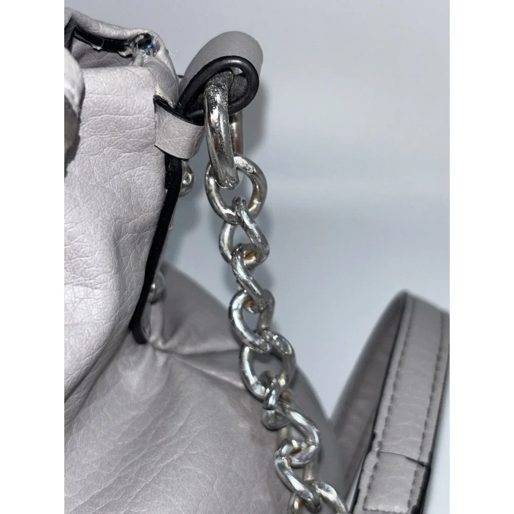 Vintage Juicy‎ Couture Y2K Gray Leather Silver Hardware Keys Hobo Bag Purse